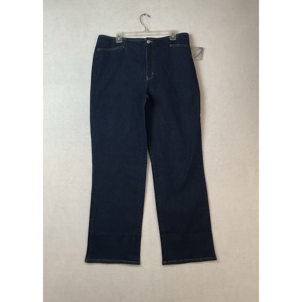 Taylor Brooke Jeans Womens 16 Blue Denim Dream Tummy Control Flat Front Dark NEW